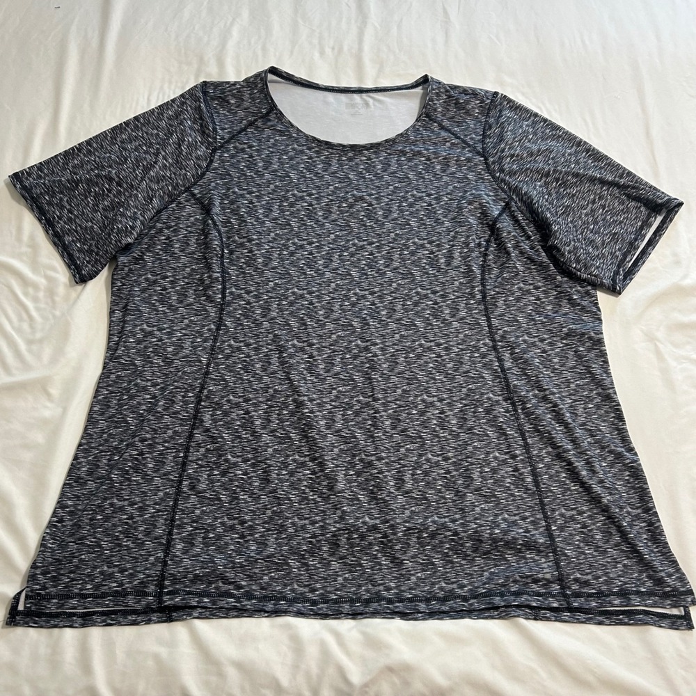 Lands End Sport Mens 3X Space Dye Short Sleeve Active Tee Black White Raglan